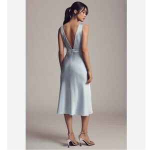 Anthropologie BHLDN Alice High-Neck Stretch Satin Midi Dress Pastel Blue Size XL